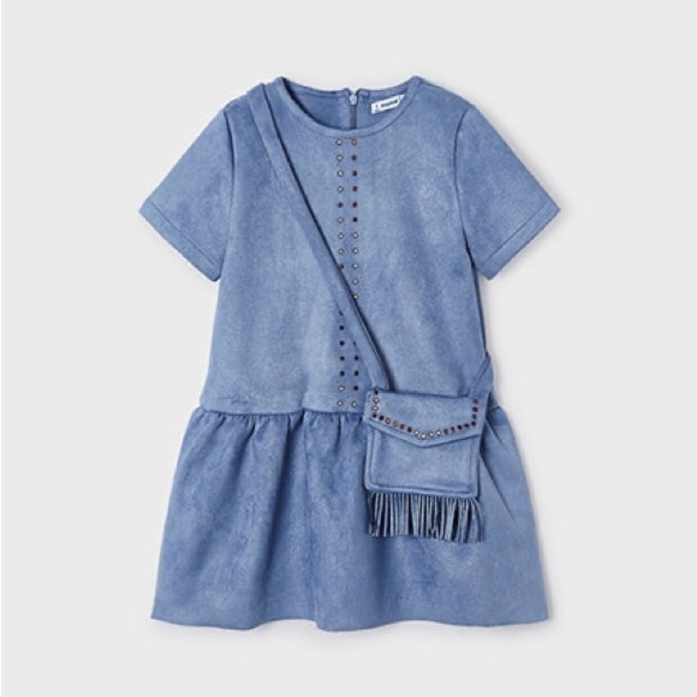 Size 6 Girls Mayoral Denim Blue Dress with Fringe Purse